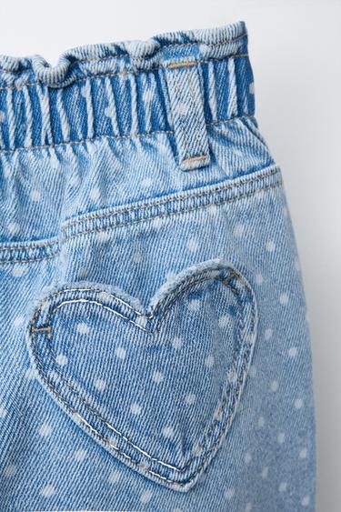 PANTALON EN JEAN PAPERBAG À POIS - Bleu moyen de Zara - Image 2