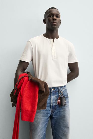 T-SHIRT À COL TUNISIEN - Blanc de Zara - Image 5