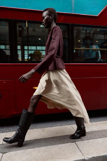 BELTED FAUX SUEDE PEPLUM JACKET - Burgundy by Zara - Image 5