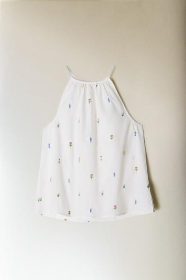 COTTON TOP WITH MINI FLORAL PRINT - White by Zara - Image 4