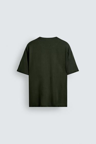 Zara MERCERIZED FINISH T-SHIRT - Dark green