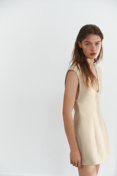 Zara STRIPED SHORT DRESS - Ecru/Yellow - Image 0