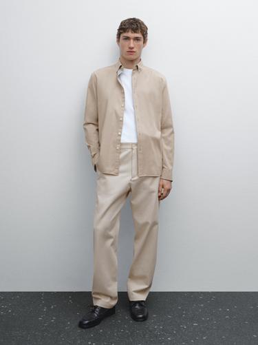 Zara Cotton blend regular fit twill shirt - Beige - Image 0