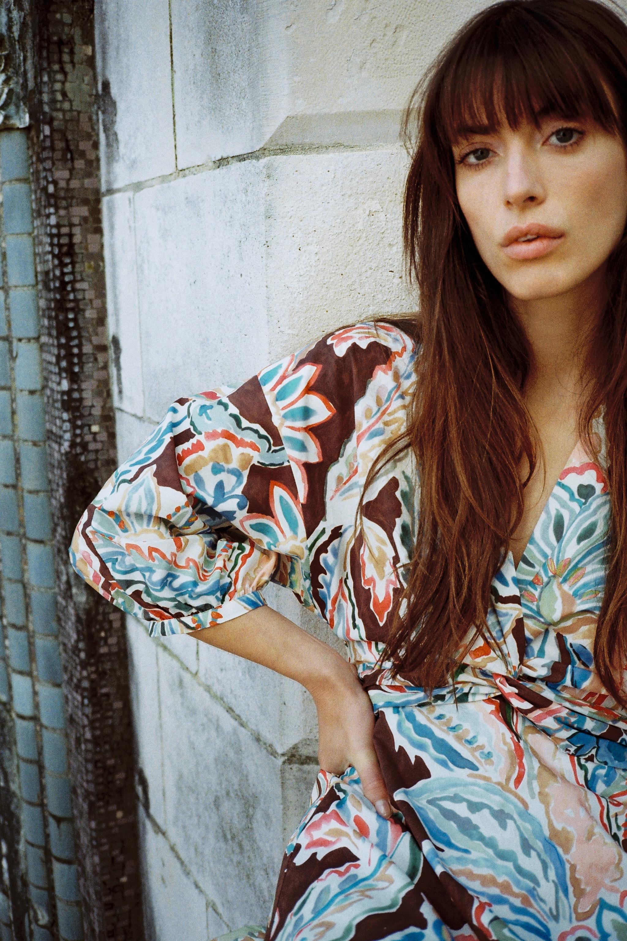 PRINTED POPLIN TIE DRESS - Brown / Ecru | ZARA United States