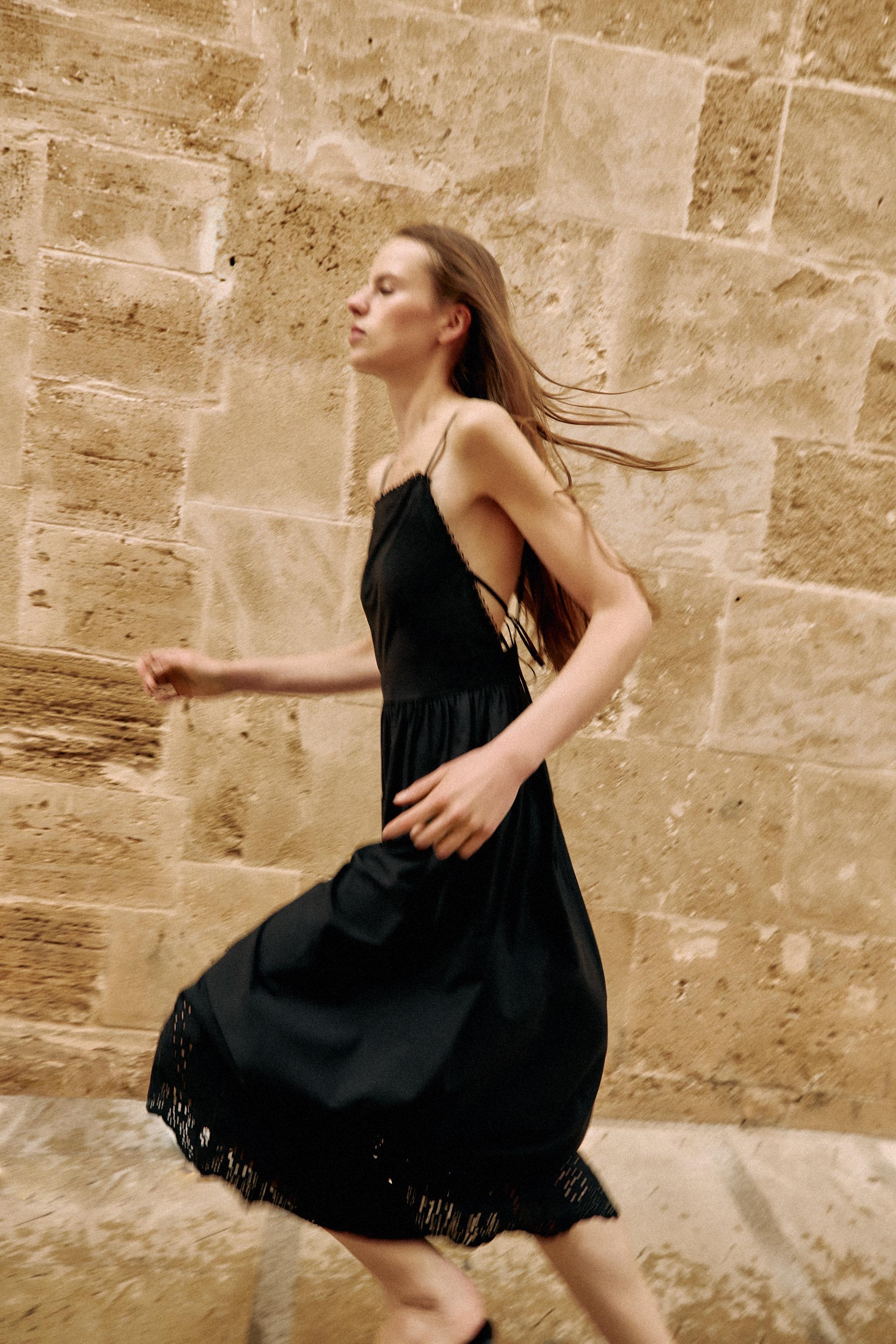 EMBROIDERED EYELET MIDI DRESS - Black | ZARA United States