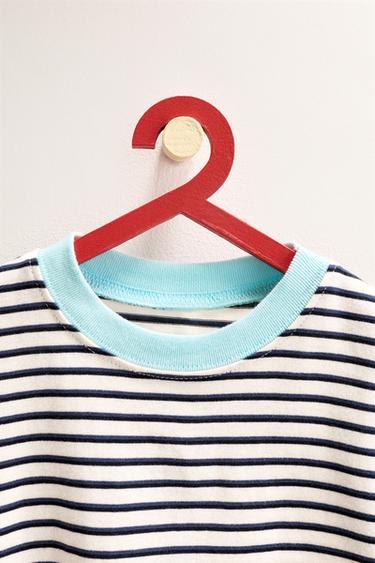 ZARA TIMELESS - STRIPED T-SHIRT WITH CONTRAST NECKLINE - Ecru / Blue by Zara - Image 2
