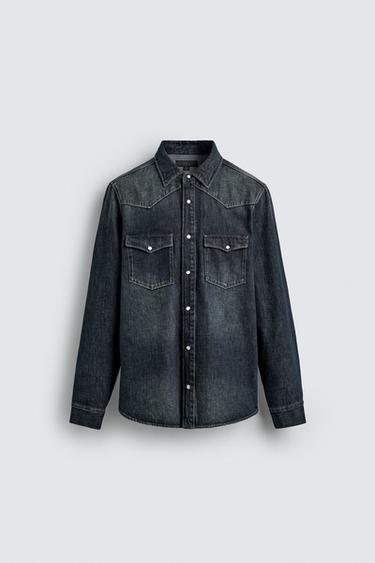 Zara WESTERN DENIM SHIRT - Mid-blue