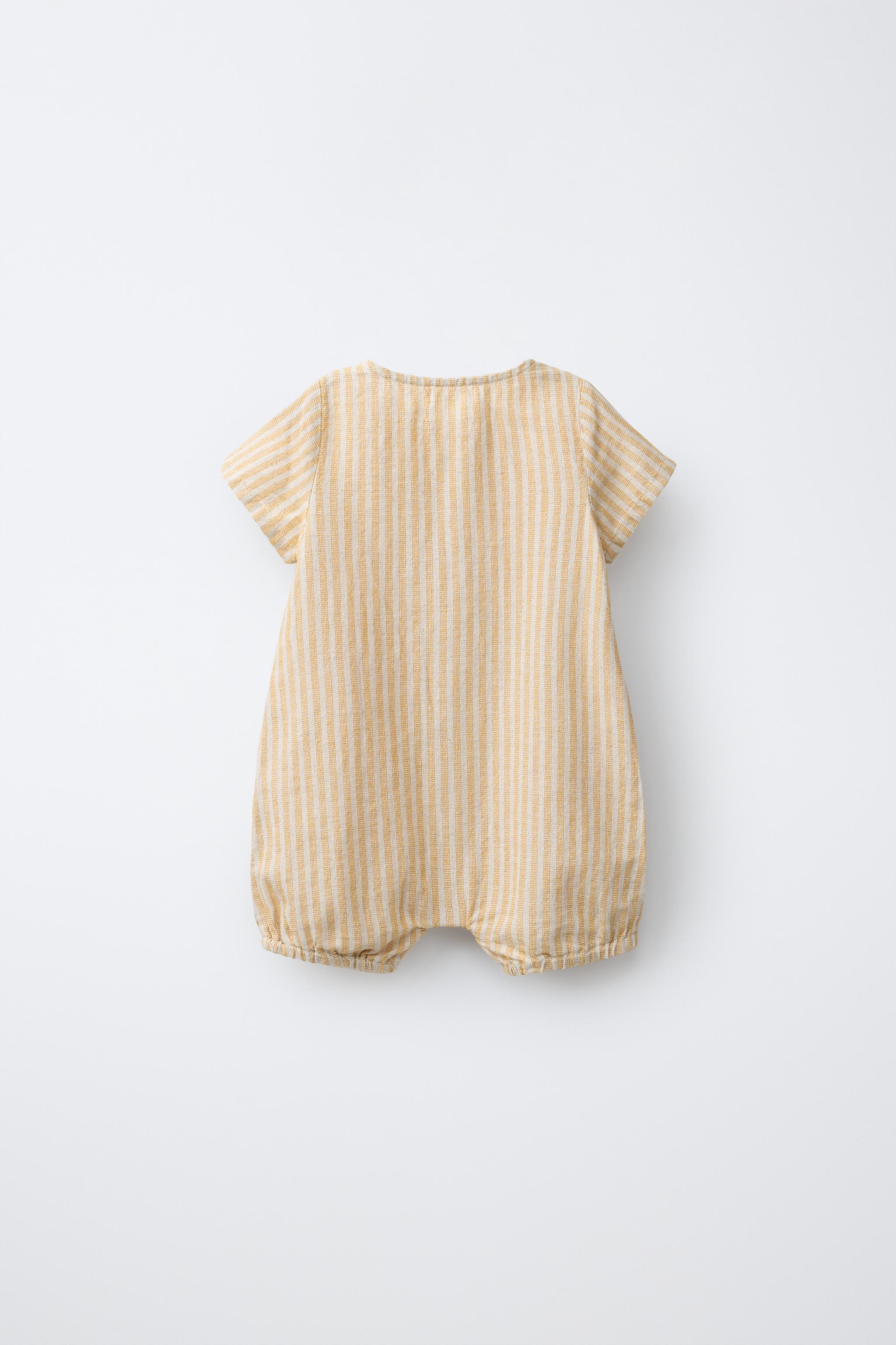 COTTON AND LINEN STRIPED ROMPER