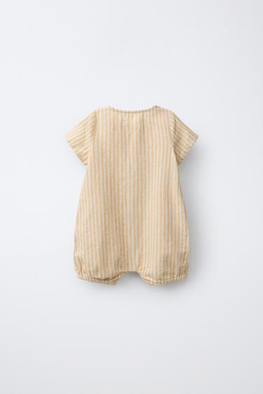 STRIPED COTTON AND LINEN ROMPER - Ochre by Zara - Image 1