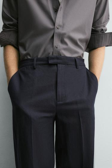 RELAXED FIT COTTON-LINEN TROUSERS - Navy blue by Zara - Image 4