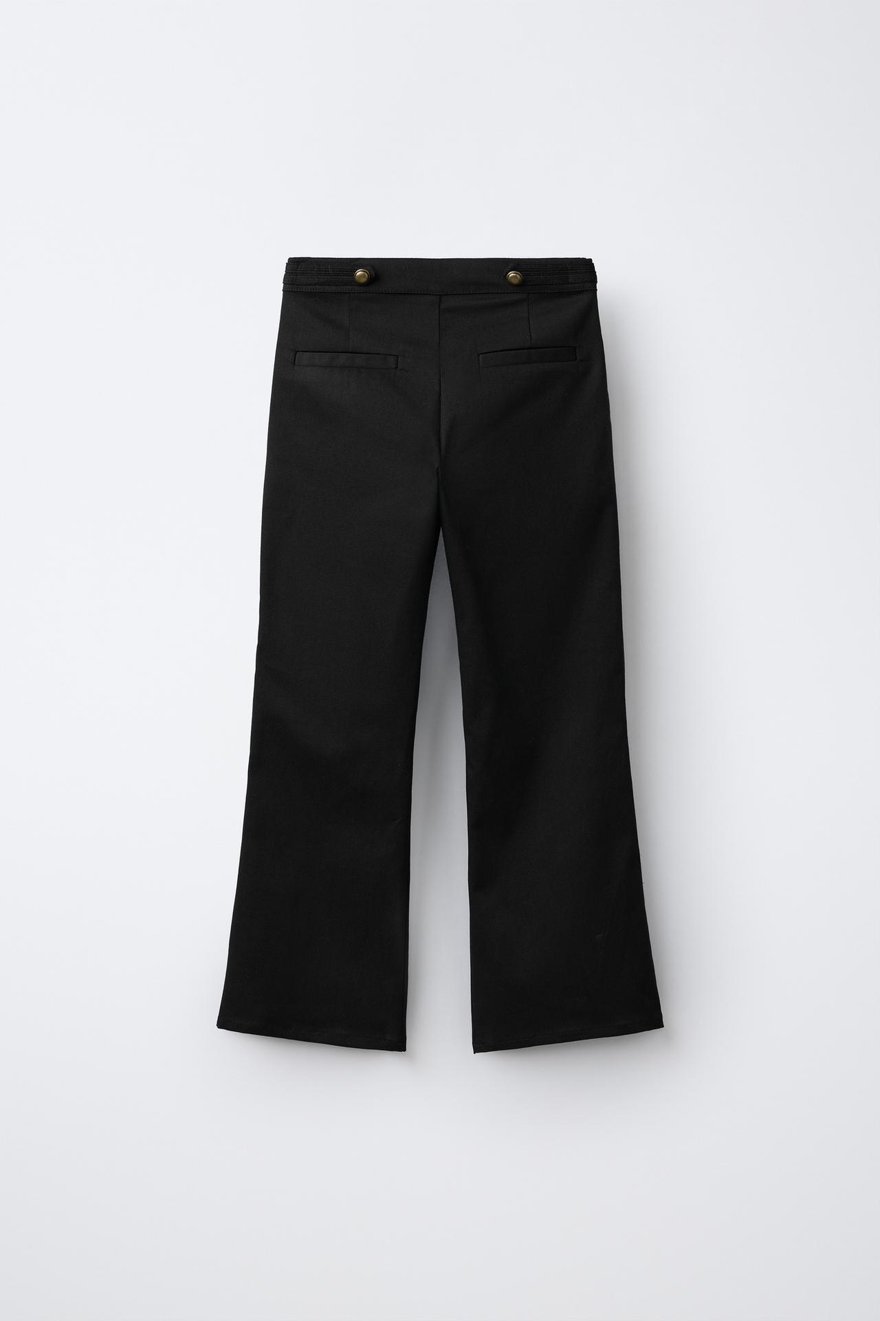 BUTTONED FLARED TROUSERS — Black
