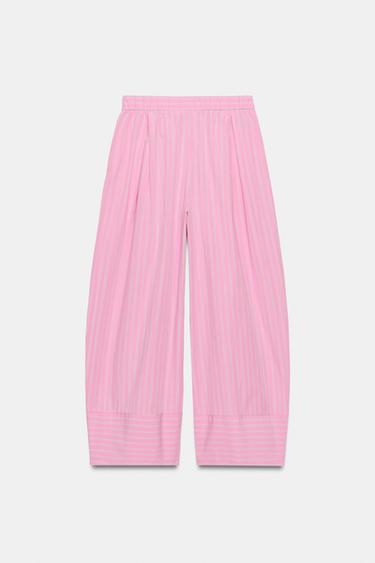 STRIPED POPLIN WIDE-LEG TROUSERS - Pink / White by Zara - Image 10