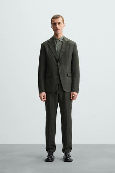 100% LINEN SUIT TROUSERS - Dark khaki by Zara - Image 0