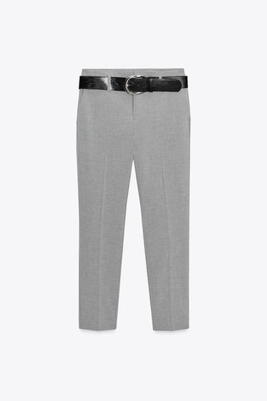 SLIM TROUSERS WITH BELT - Grey by Zara