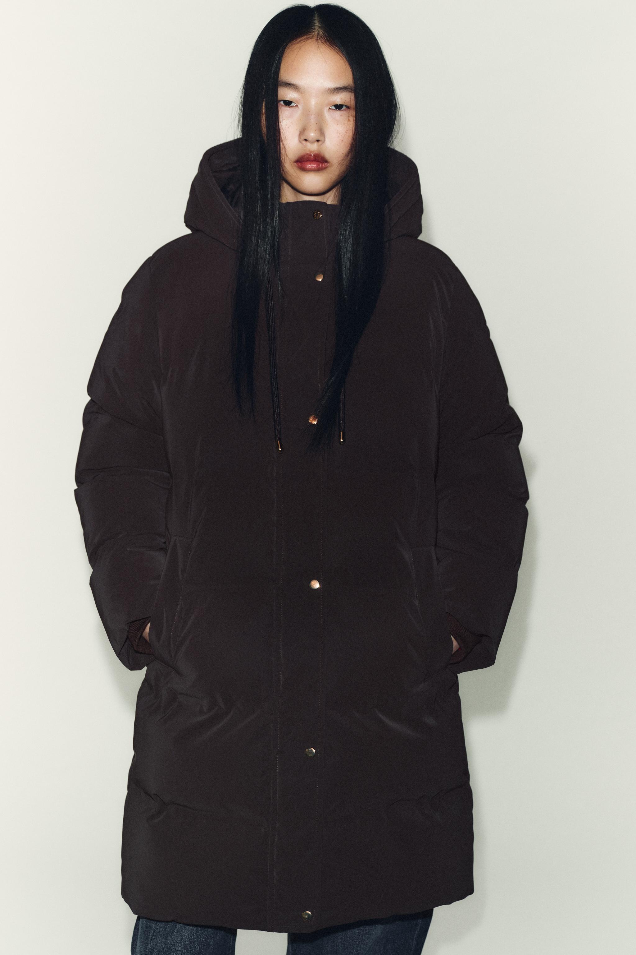 期間限定値下げ　未着用ZARA ロング防水防風ダウンコートフードベンチコート黒s 撥水・防風ロングダウンジャケット - ブラック | ZARA Japan / 日本