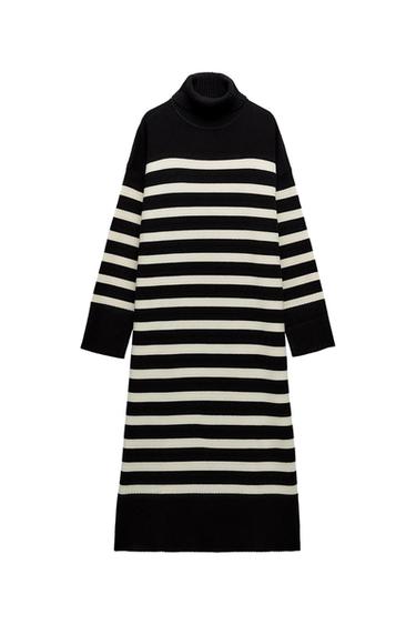 STRIPED KNIT MIDI DRESS