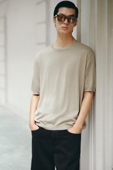 REGULAR FIT KNITTED T-SHIRT - Sand by Zara