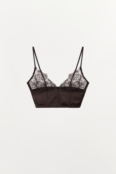 КОМБИНИРОВАННЫЙ БРАЛЕТТ ИЗ АТЛАСА И КРУЖЕВА — ТЕМНО-КОРИЧНЕВЫЙ от Zara