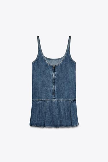 ROBE EN JEAN TRF À PLIS PLATS - Bleu marine de Zara - Image 4
