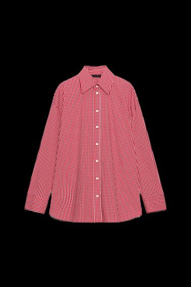 OVERSIZE CHECK POPLIN SHIRT - White / Red by Zara - Image 0