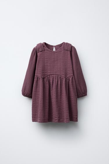 TEXTURED DRESS WITH BOWS - Plum by Zara - Image 0