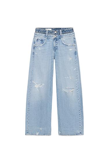 Zara TRF DOUBLE WAIST MID-RISE STRAIGHT JEANS - Sky blue