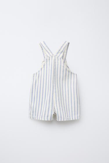 STRIPED TWILL SHORT DUNGAREES - Ecru by Zara - Image 1