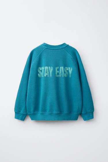 WASHED-EFFECT GRAPHIC SWEATSHIRT — Blue 2