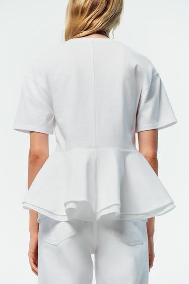 PEPLUM T-SHIRT - White by Zara - Image 3