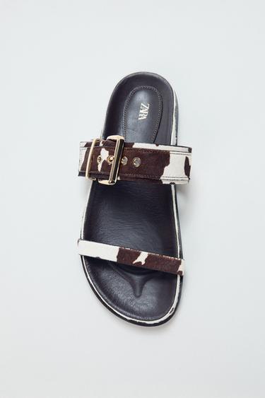 Zara ANIMAL PRINT LEATHER SANDALS - Multi-color