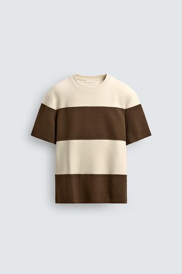 CAMISETA RELAXED FIT COM ESTRUTURA - Marrom / Cru da Zara - Imagem 0