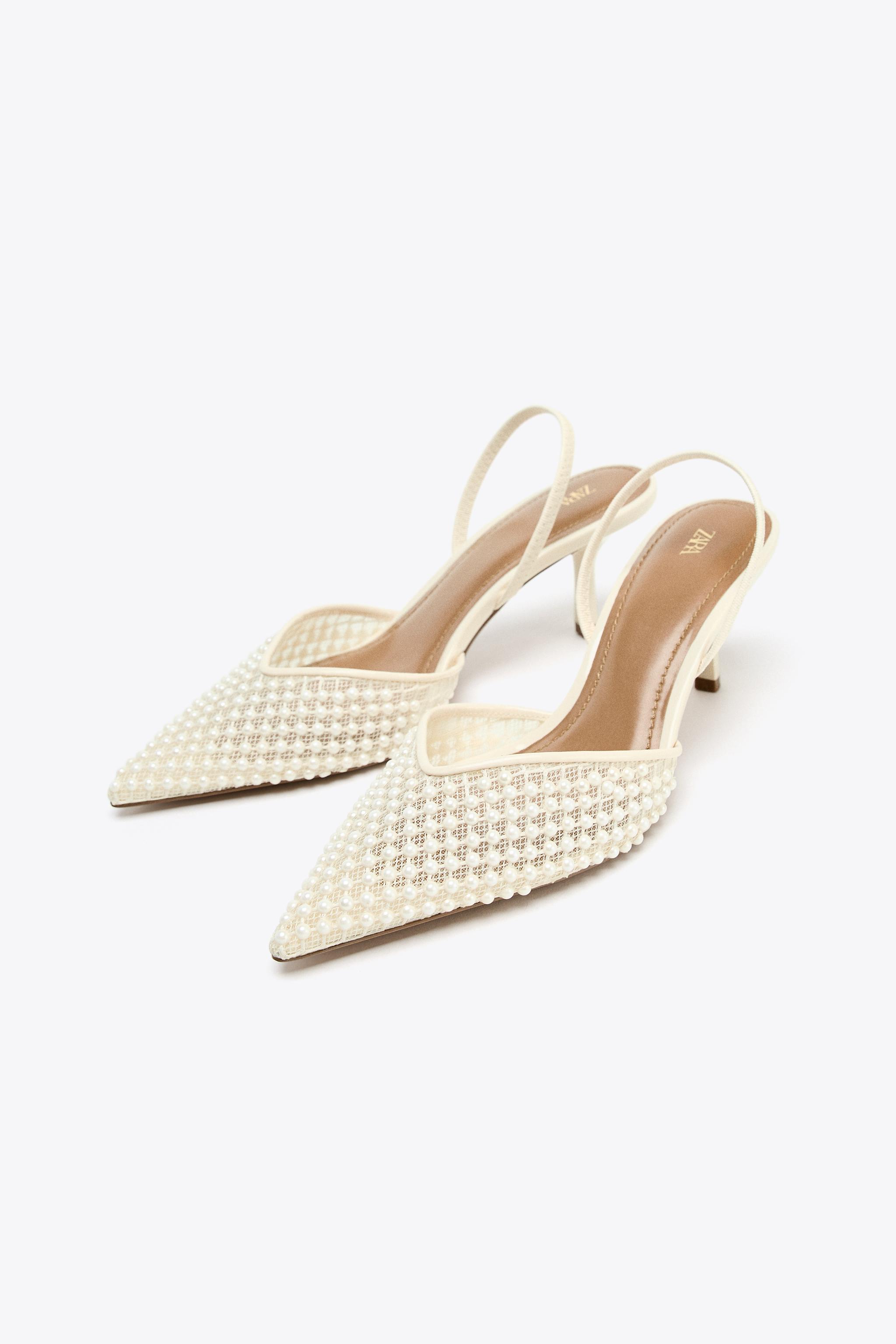 フェイクパールスリングバックシューズ - ホワイト | ZARA Japan