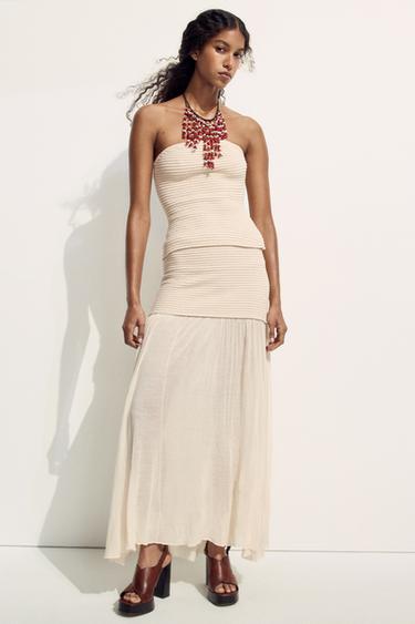 FALDA MIDI PUNTO COMBINADA - Crudo de Zara - Imagen 0