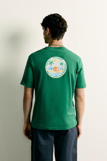REGULAR FIT CONTRAST PRINT T-SHIRT - GREEN by Zara