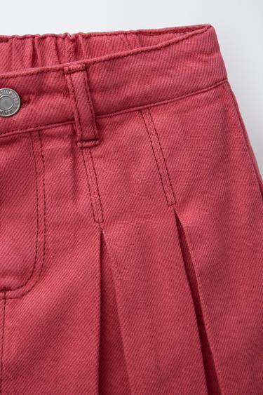 PLEATED TWILL BERMUDA SKORT - Red by Zara - Image 3