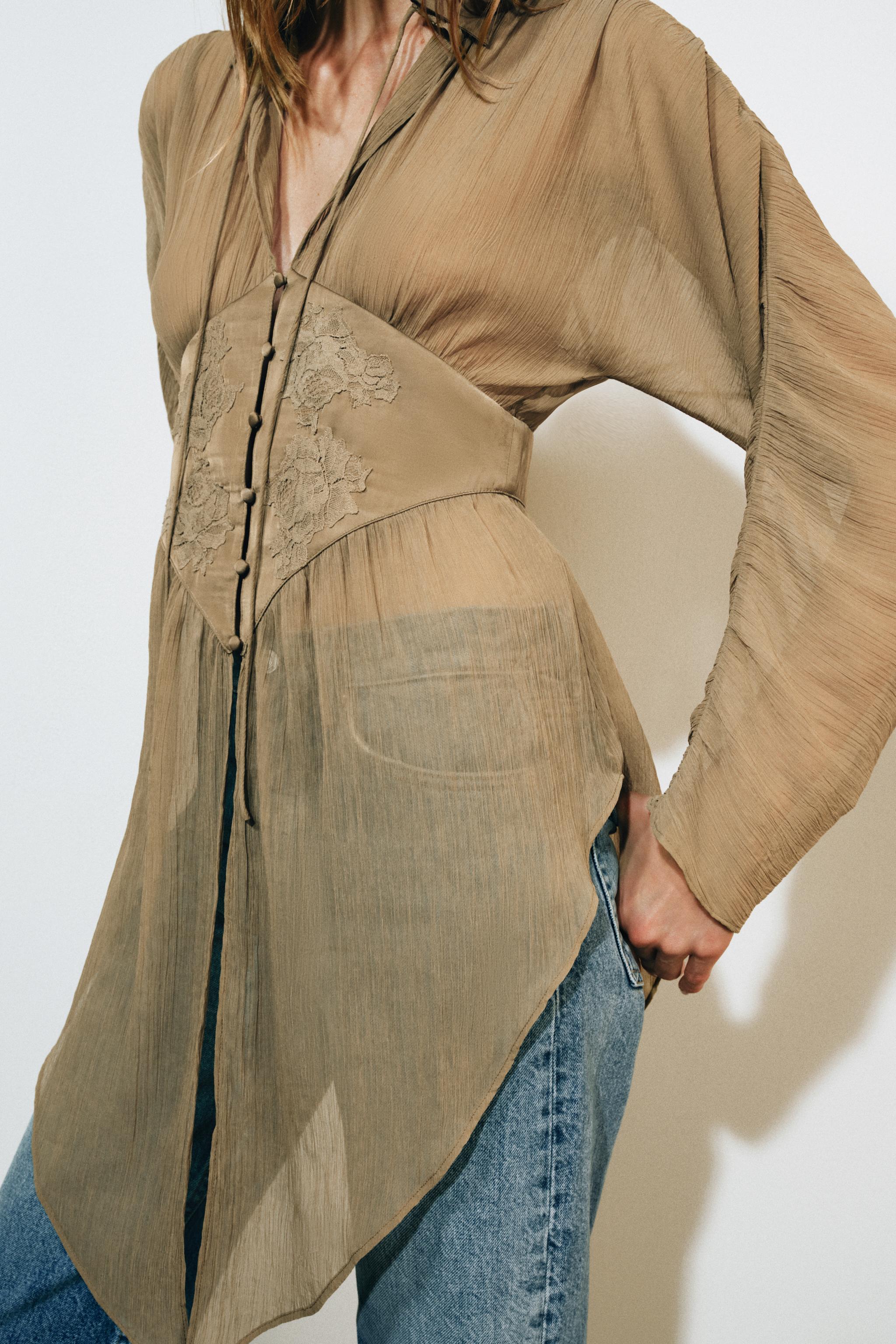 ZW COLLECTION LACE FLUID SHIRT — Light beige