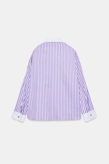 CHEMISE EN POPELINE À RAYURES - Lilas / Blanc de Zara - Image 8
