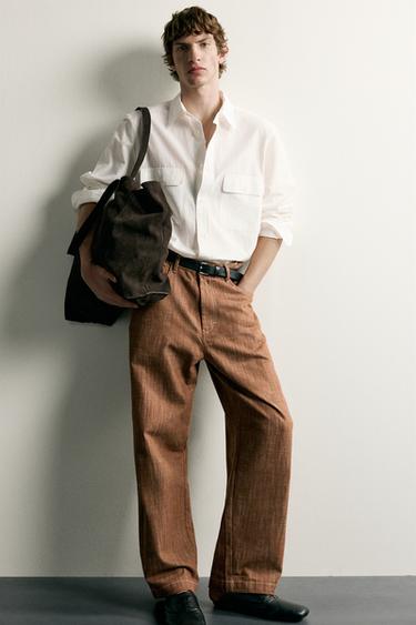 RELAXED FIT TOPSTITCHED TROUSERS - dark russet by Zara