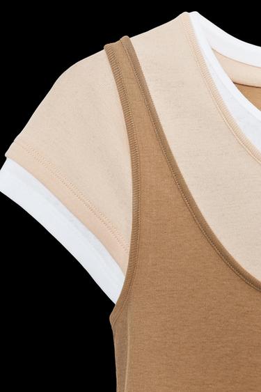 CAMISETA SUPERPOSICIÓN CONTRASTE - Marrón claro de Zara
