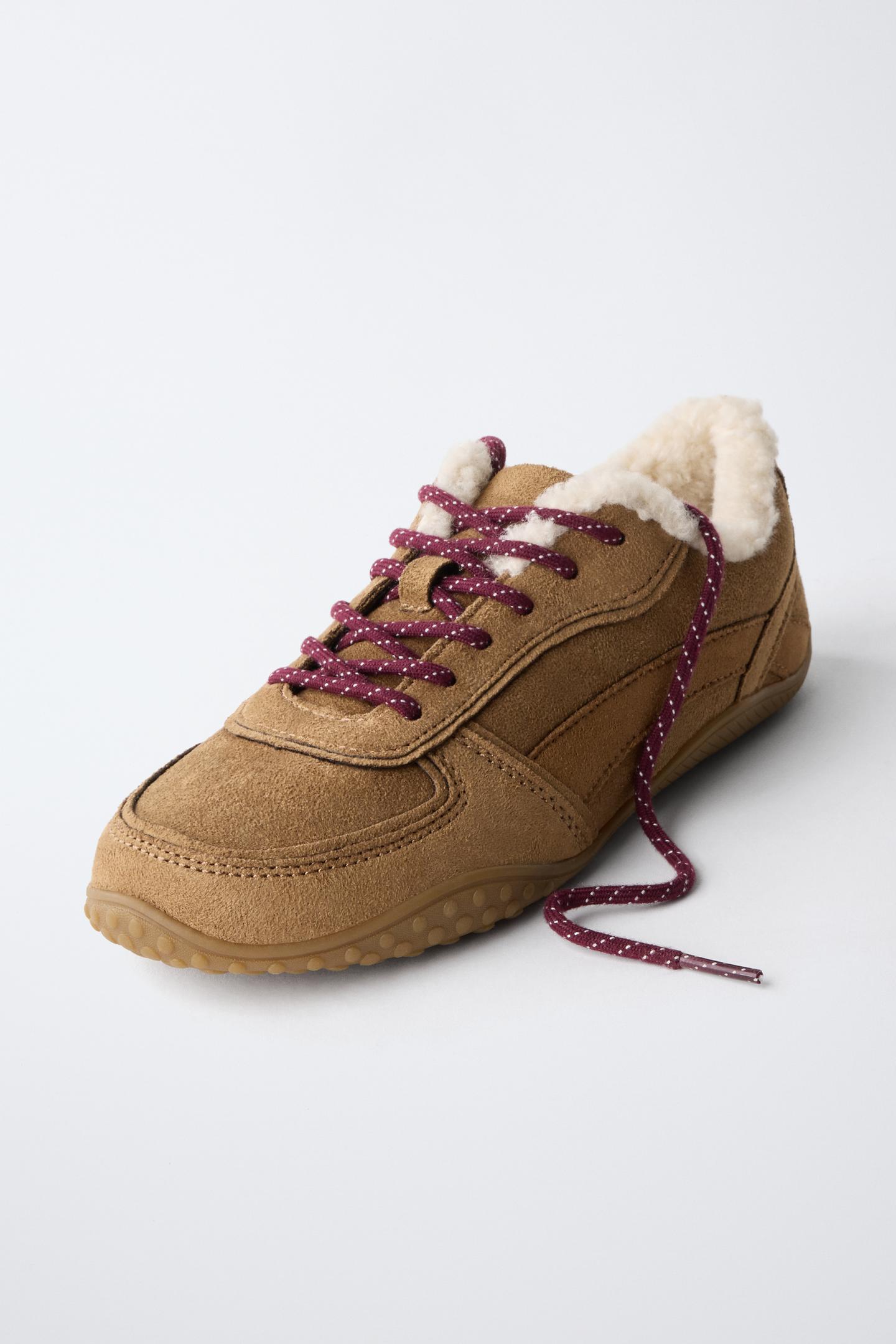 Детские кроссовки Zara Faux Shearling, цвет: Коричневый — фото 3