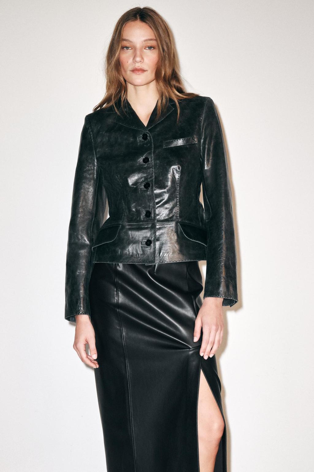 ZW COLLECTION 100% LEATHER BLAZER WITH TOPSTITCHING