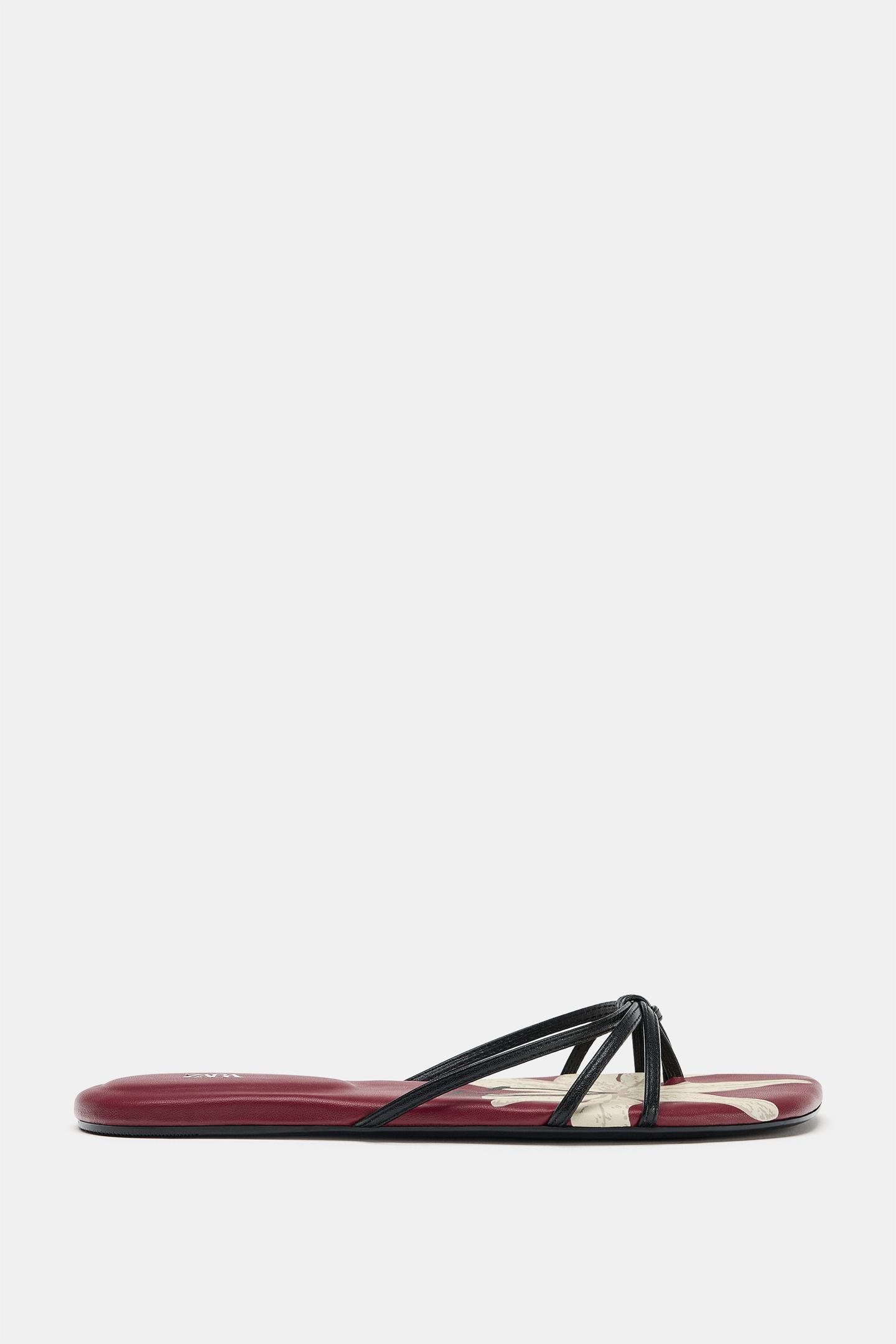 Женские сандалии Zara Printed Flat, цвет: Бордовый красный — фото 1