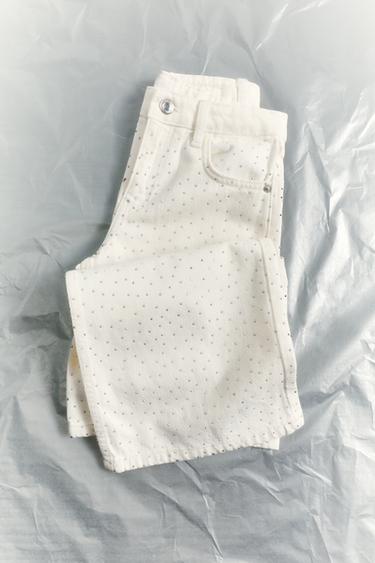 Zara SPARKLY WIDE LEG JEANS - Oyster-white