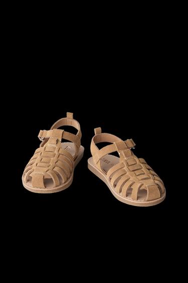LEATHER CAGE SANDALS - Brown by Zara