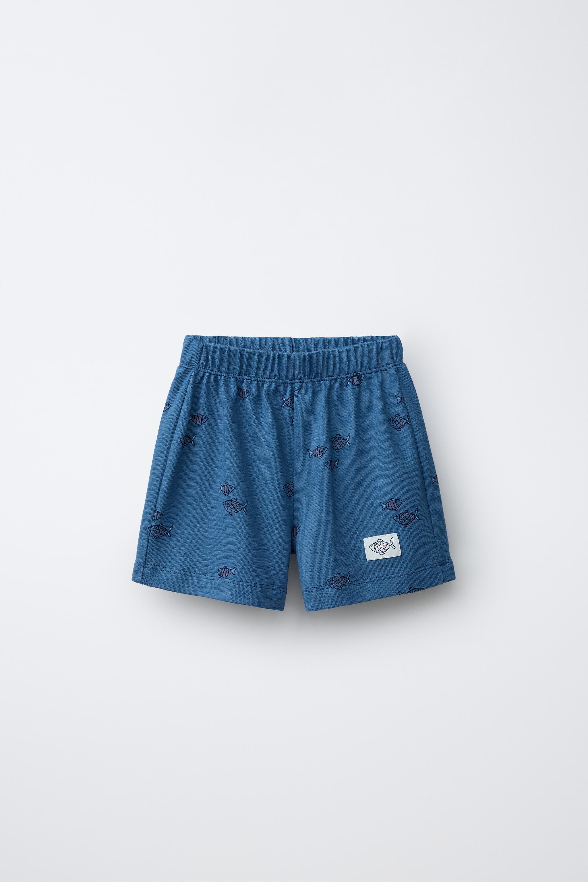 FISH PRINT BERMUDA SHORTS — Blue