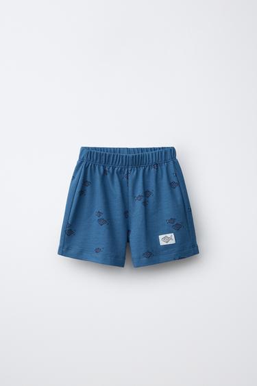 Zara FISH PRINT SHORTS - Blue