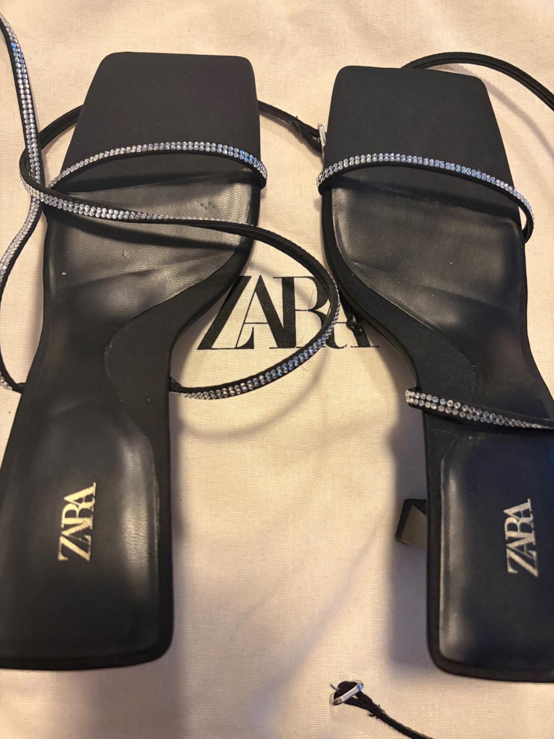 ZARA BLACK STRAPPY SANDALS WITH RHINESTONES SIZE 37 - Image 5
