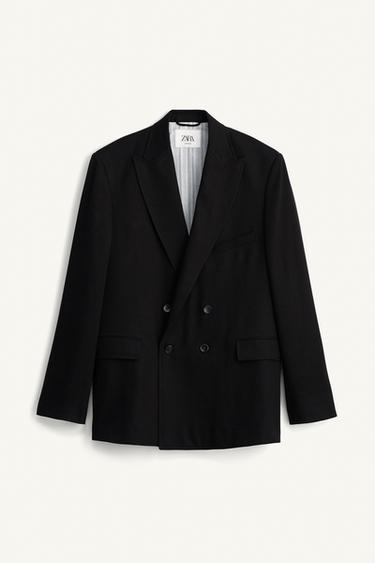 リネン&レーヨン混紡ダブルブレストブレザーブラックZaraのリネン&レーヨン混紡ダブルブレストブレザー - ブラック
