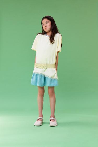 レースディテールTシャツイエローZaraのレースディテールTシャツ - イエロー
