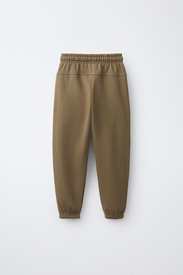 SOLID FLEECE JOGGERS WITH LABEL — camel 2